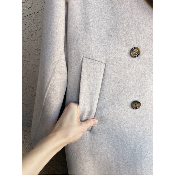 MANGO Oatmeal Neutral Cream Oversized Wool Coat Double Breasted Wool Trench Coat - Picture 12 of 17